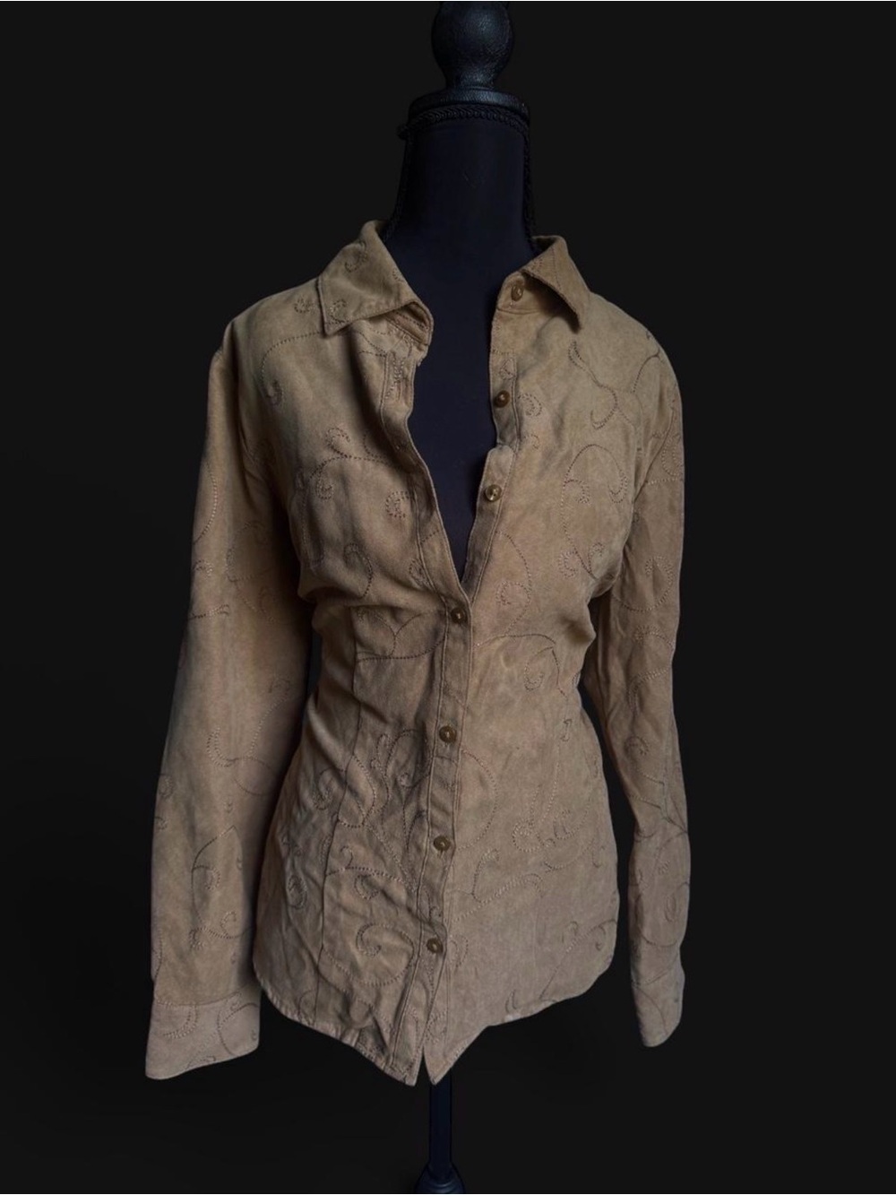 croft & barrow Tan Embroidered Button-Down Shirt